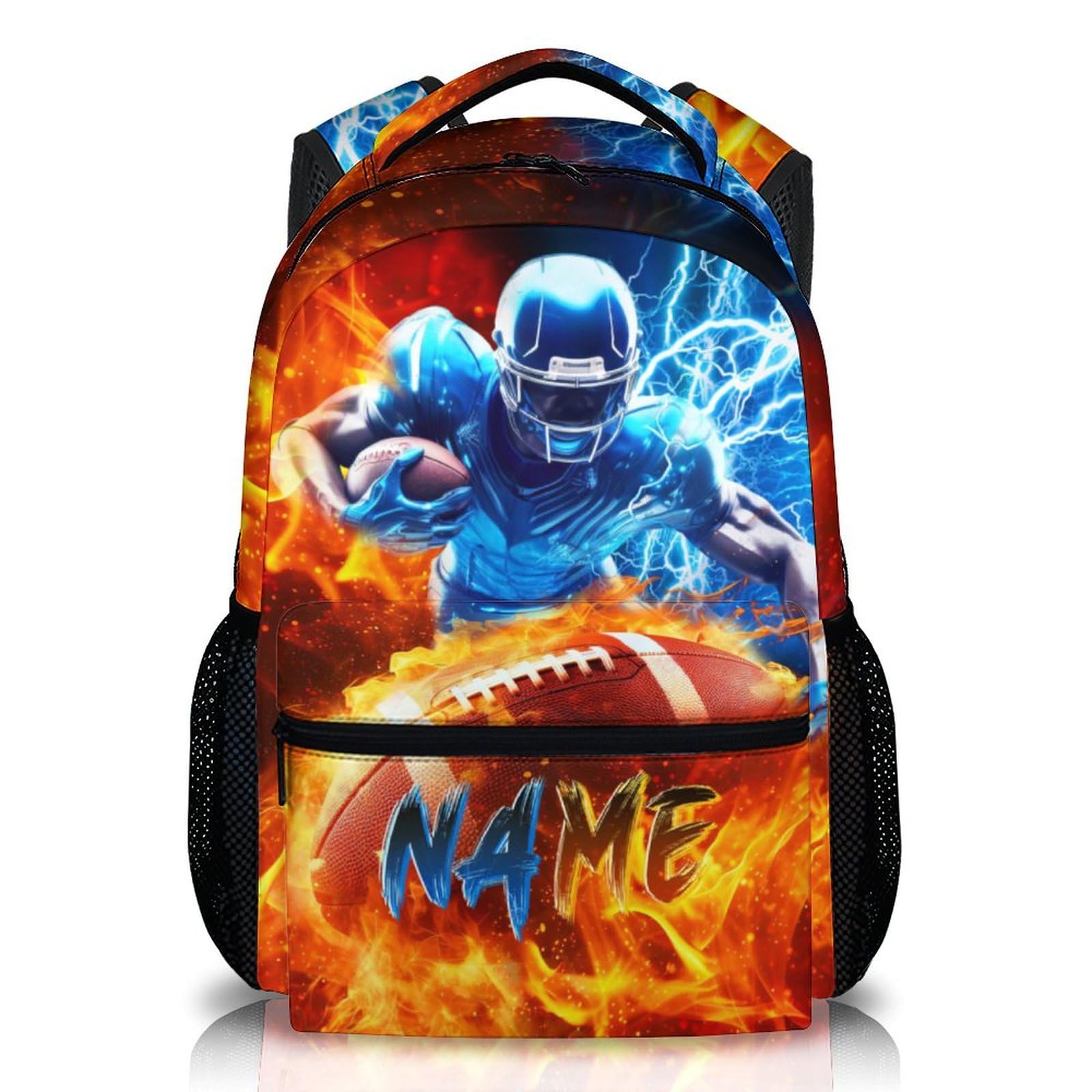 Boys Backpack, Football Backpacks with Custom Name for Kids Teens, 17 Inch Lightweight Sport School Bookbag for Elementary Middle Primary High Senior,