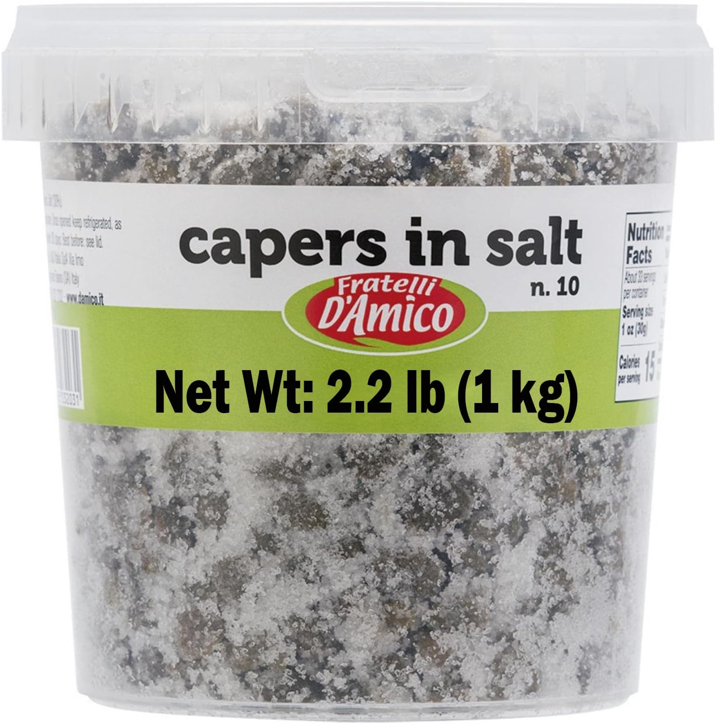 FRATELLI D'AMICO Capers in Salt, Size #10, Italian Salted Capers, Caperi, NON-GMO, Product of Italy, Net wt. 35.3oz (1000g)