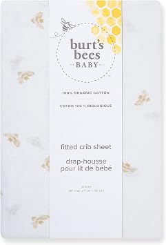Burts Bees Baby Solid Fitted Crib Sheet Organic Cotton BEESNUG - Fits Unisex Standard Bed and Toddler Mattress, Infant Essentials, 28 x 52 x 5.5 Inch | A nursery essential crib sheet with 360º elastic that prevents sheets from creeping up on the mattress