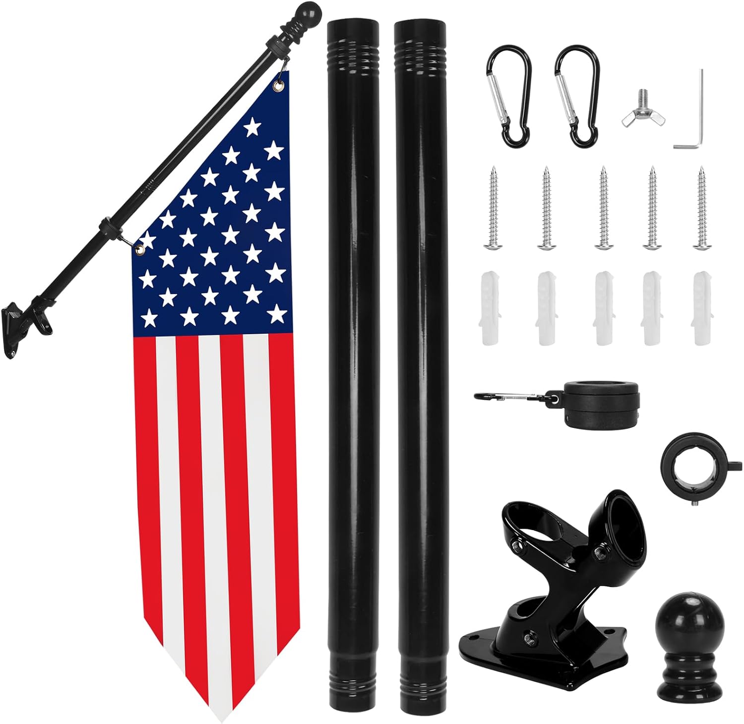 Heavy-Duty 42x12 Inch American Flag Pole Kit – Outdoor Canvas USA Flag with Double-Sided Print, Waterproof, UV-Resistant, Wall Mount Bracket for House Porch Display