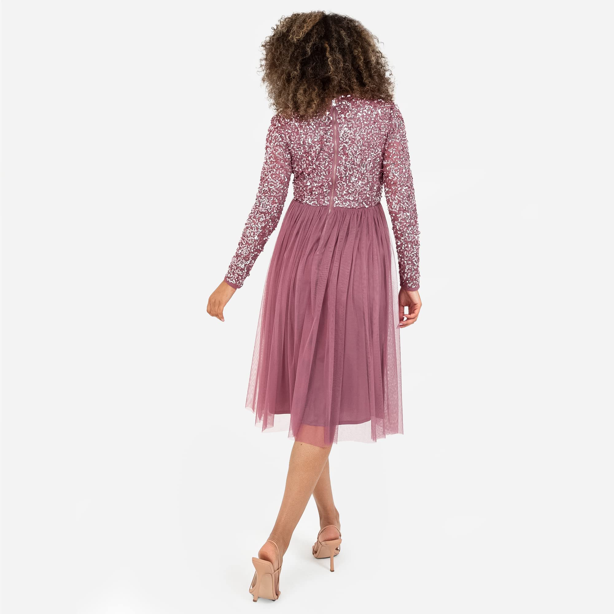 Maya Deluxe Maya Deluxe Abito Longuette da Donna, A Maniche Lunghe, Scollo A V, con Paillettes Impreziosite da Laurea Vestito per Damigella d’Onore Donna