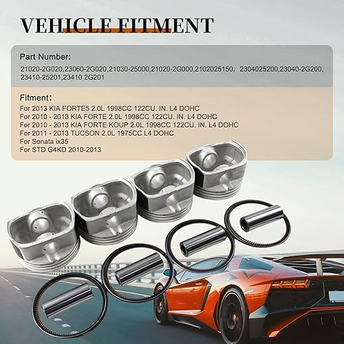 Miniatura 2 de 23410-2G000 Kit de anillo de pistón 4 piezas para motor G4KD 2.0L para Sonata ix35 para Kia Cerato Magentis Optima Sportage piezas del mercado de