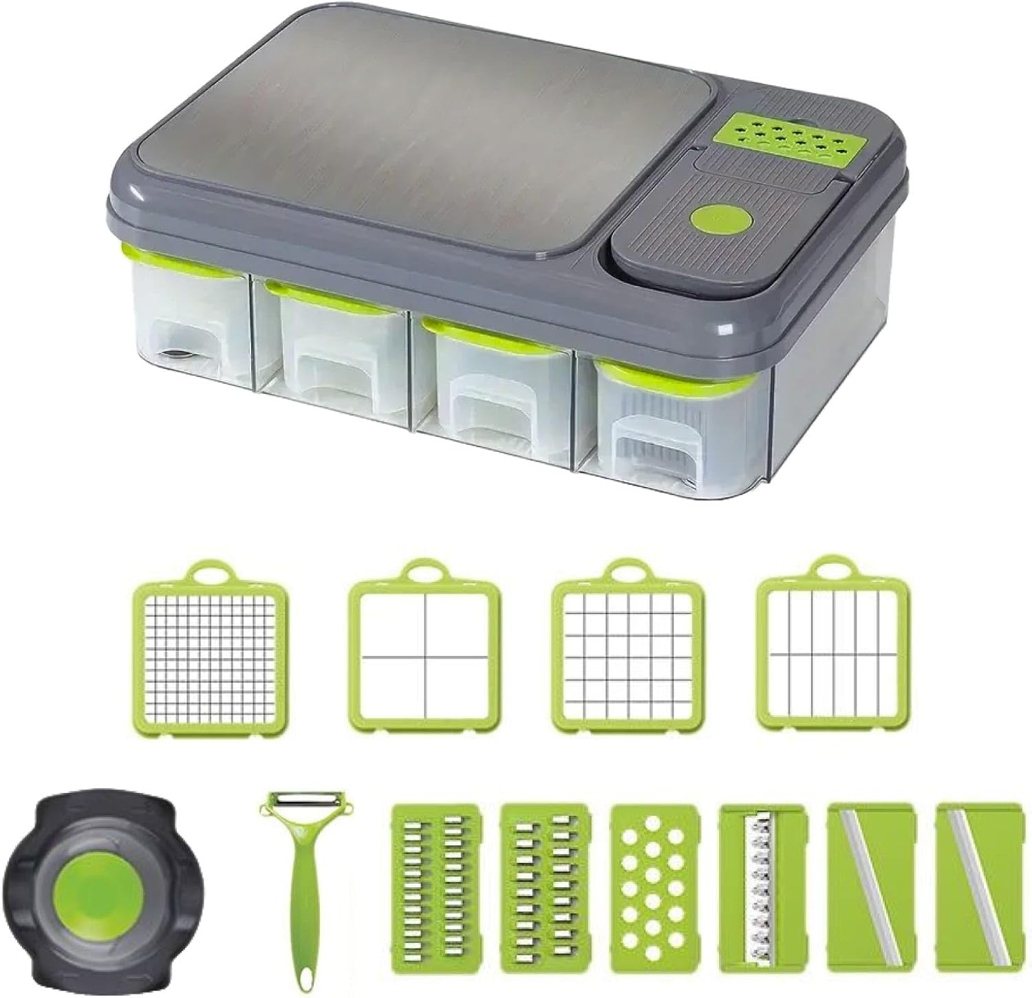 Vegetable Chopper with Containers – Multi-Functional Slicer, Dicer, Shredder & Cutter with Built-In Cutting Board – Perfect for Meal Prep, Onions, Veggies, Fruits 28 Total PCS