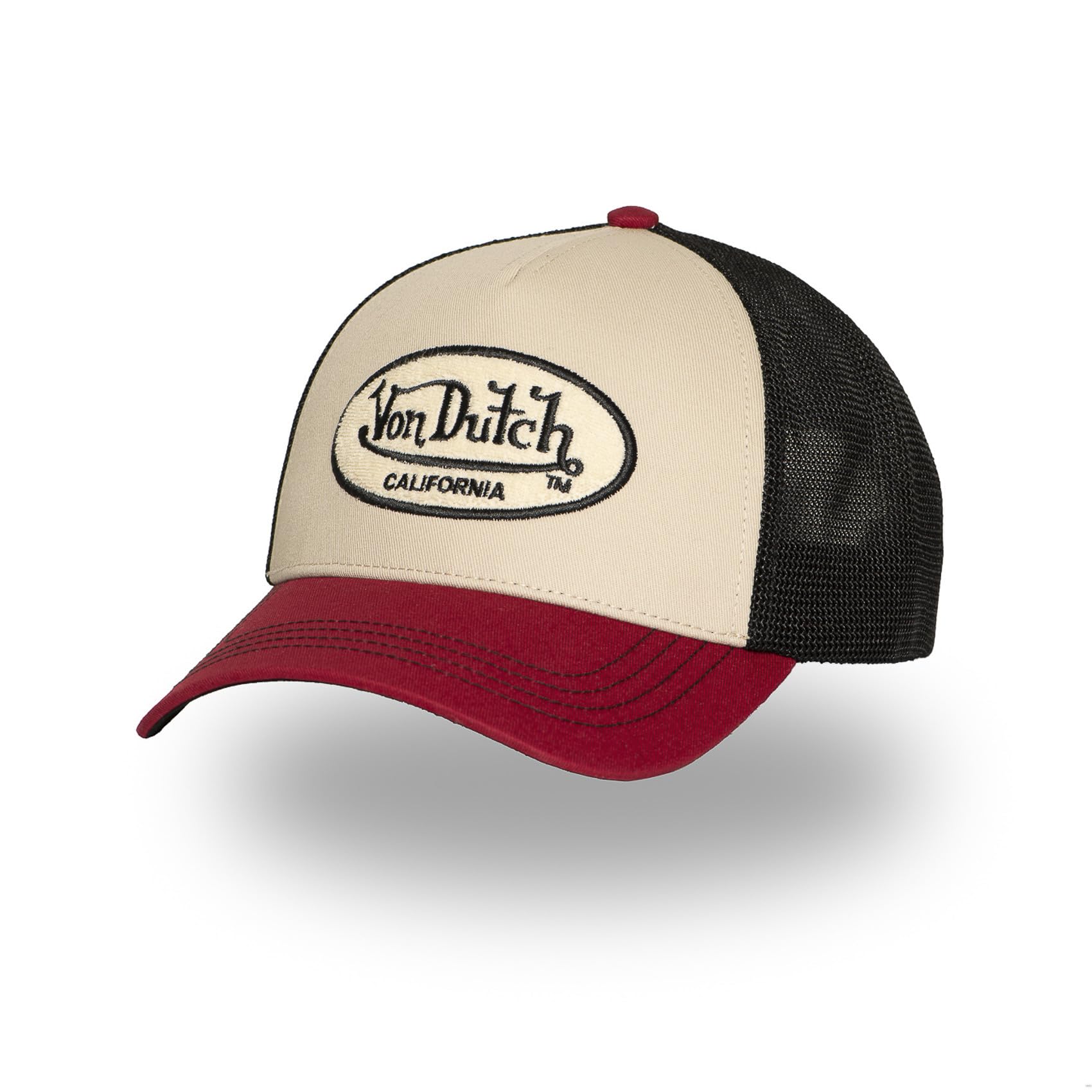 Von Dutch Men's & Women's Terry Cap, Adjustable Trucker Cap by Snapback, Black/Beige/Burgundy, One Size