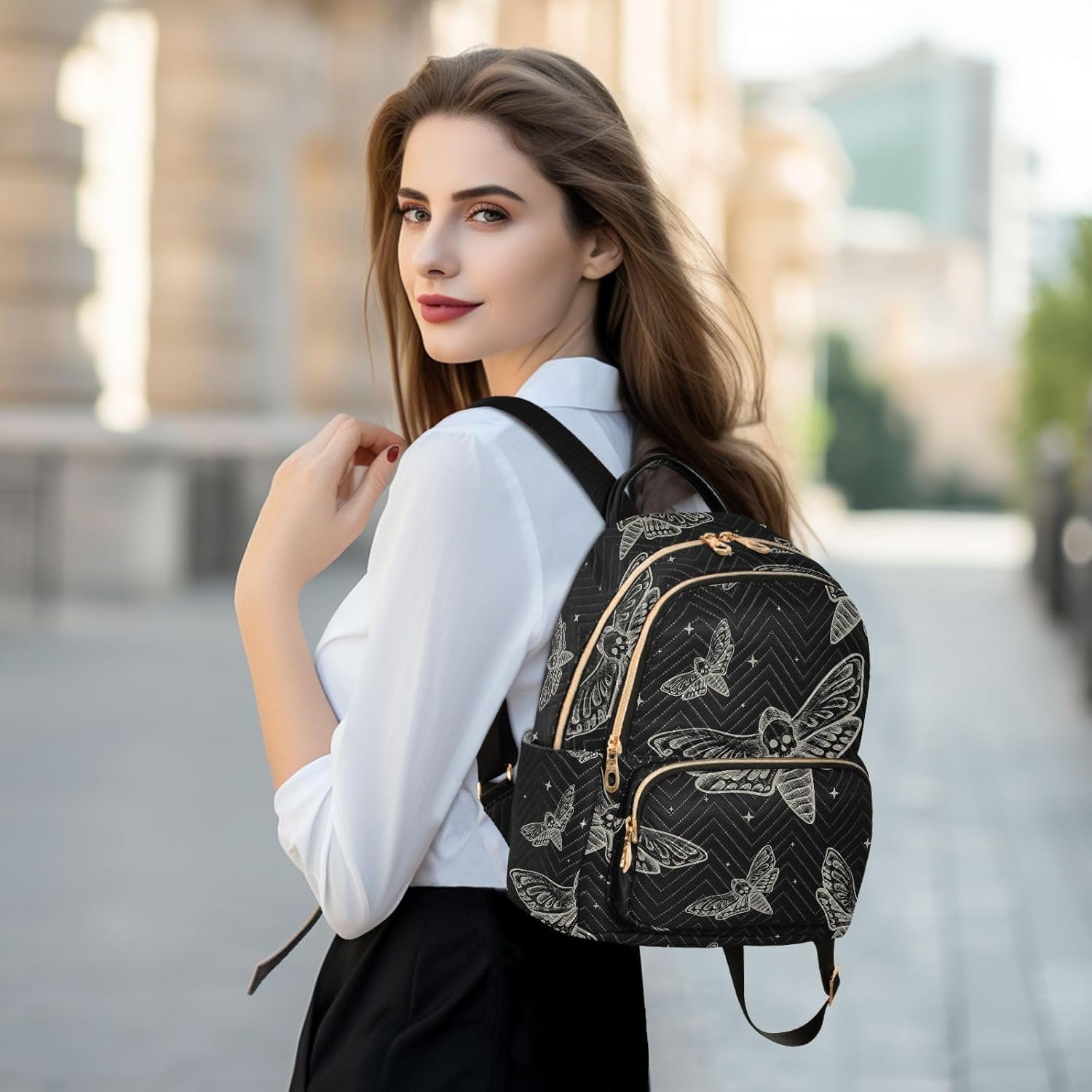 Mini Backpack Gothic Skull Butterfly Moth Fashion Backpack Purse for Women,Handbag Shoulder Bag Casual Daypack, Ladies Gift for College Work (S) - Image 6