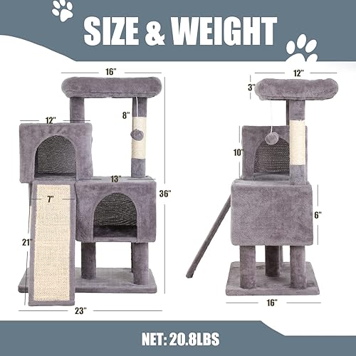 Miniatura 7 de Árbol para gatos de interior, torre para gatos de 36 pulgadas, condominio de varios niveles para gatos con sisal, tabla de rascar, bola colgante,