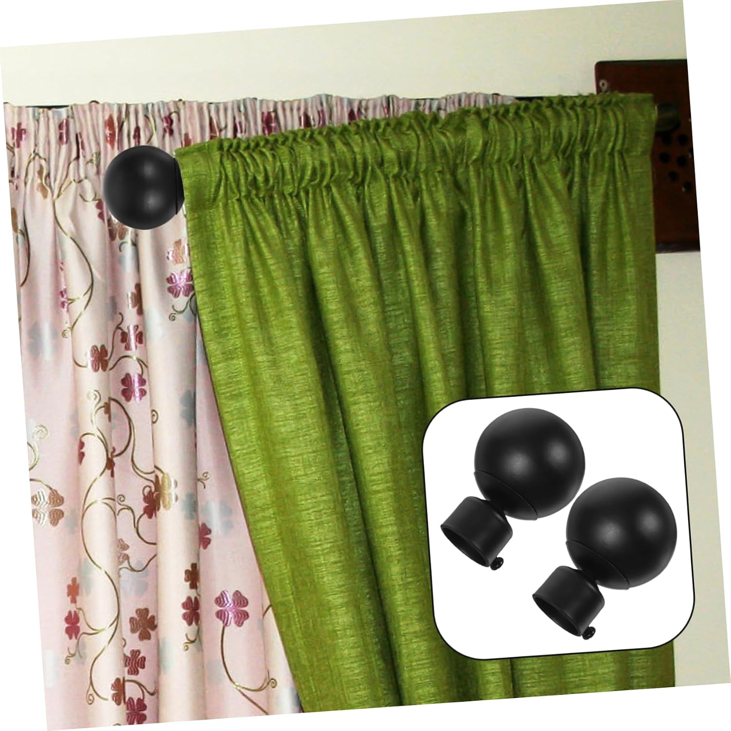 2Pcs Black Curtain Rod End Caps Iron Drape Rod Adjustable Window Pole Head for Home Office Decoration