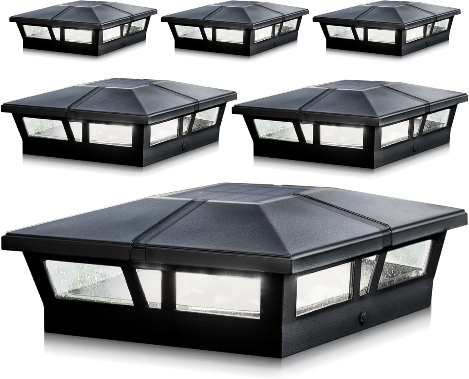 Classy Caps 6x6 Black Aluminum Cambridge Solar Post Cap, Outdoor Post Light (2)