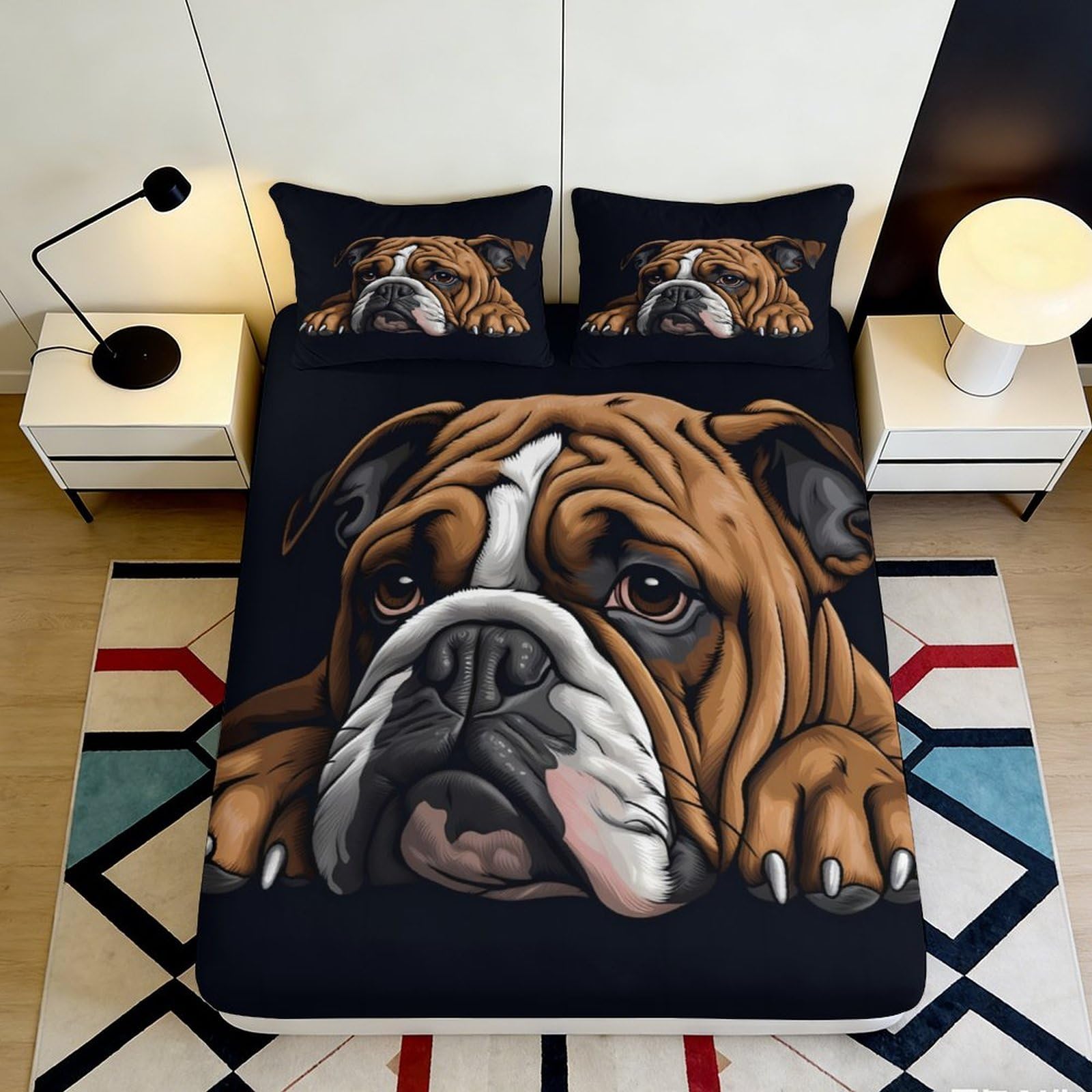 Pnayamiorkfel Style-2 3D Printed Bulldog Pattern Fitted Sheet Microfiber Black Brown Bed Cover For Bedroom Guest Room Decor Easy Care 90X200x25cm