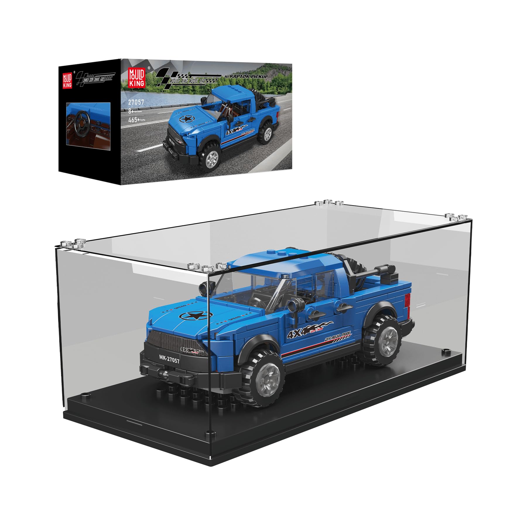 Mould King Speed Champions Ford F150 Model Car Building Kit with Display Case, 27057 Pickup Truck Building Blocks, Car Toy for Adults and Kids 8+, 498 PCS