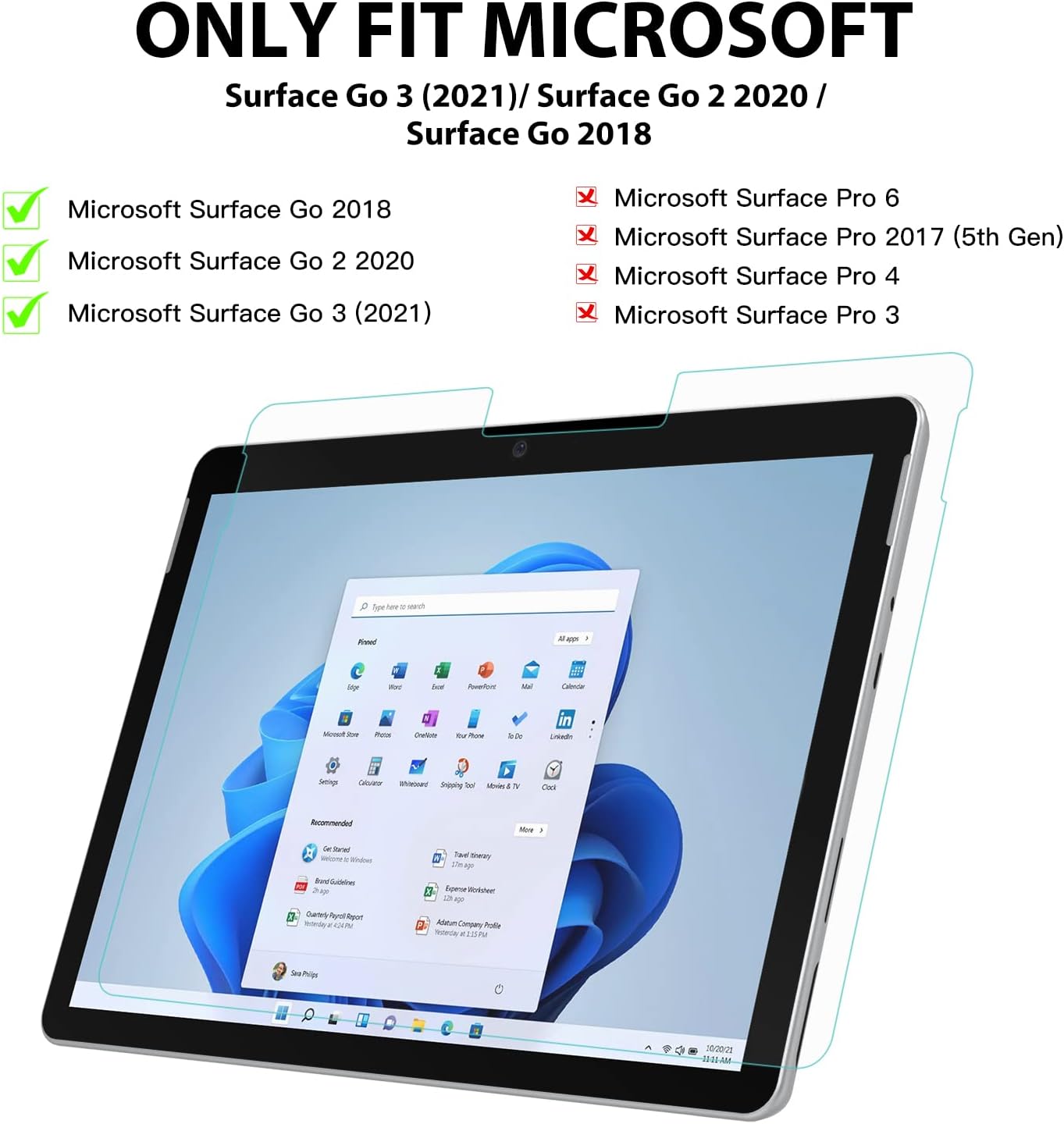 MoKo PET Matte Screen Protector Fit Surface Go 3 / Go 2 2020 / Go 2018, Write, Draw and Sketch with The Surface Pen Like on Paper, Anti Glare Film for Microsoft Surface Go 2021/2020 / 2018, Clear