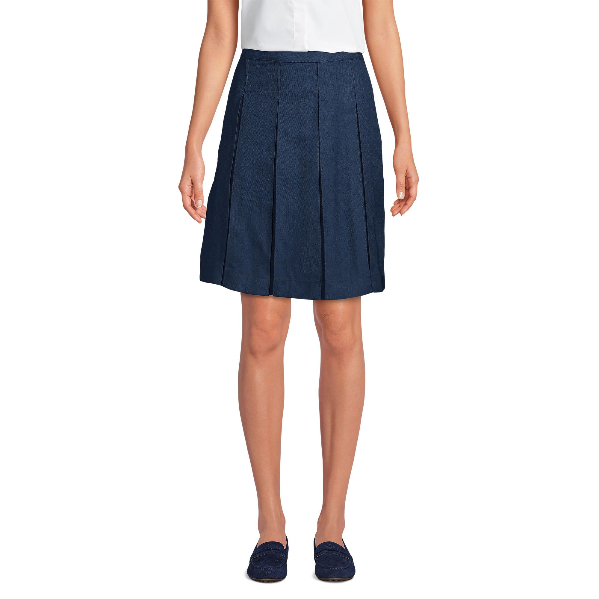 Lands End School Uniform Womens Solid Box Pleat Skirt Top of Knee