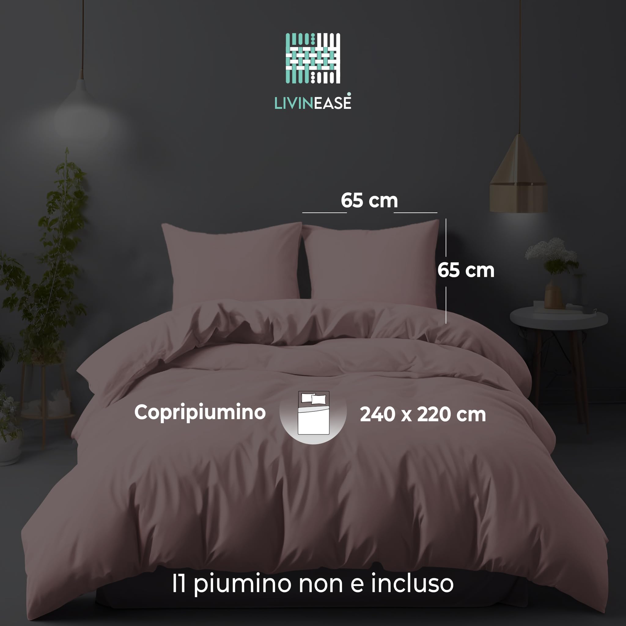 LivinEase Set Copripiumino Matrimoniale 240x220 CM con 2 Federe 65x65 CM in Microfibra Ultra Morbida, Ipoallergenico e Traspirante, Facile da Lavare, Rosa Monocromatico, Design Elegante e Moderno
