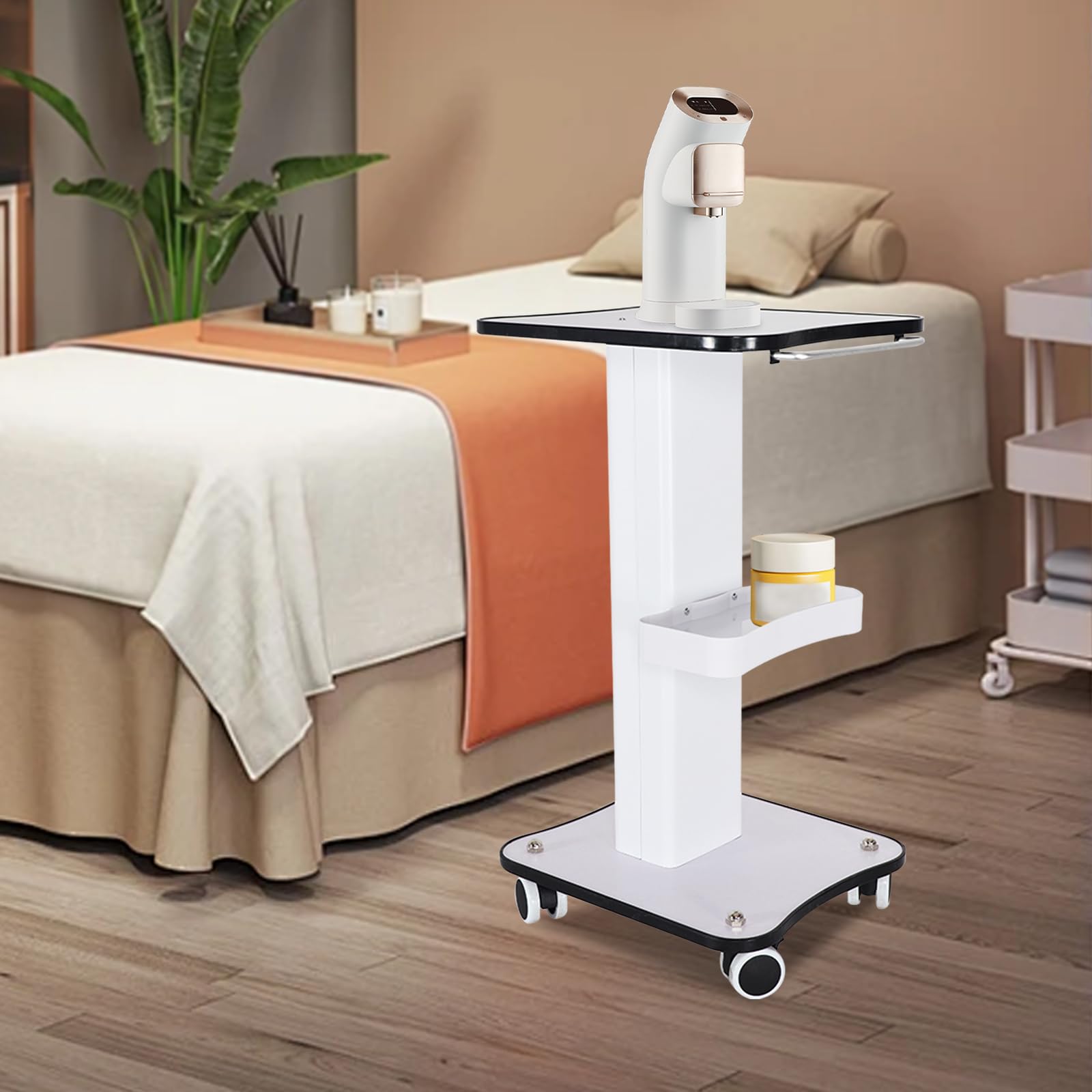Chariot d'atelier - Chariot de salon - Chariot polyvalent - Blanc - Chariot à roulettes - Table de salon de beauté - Chariot pour appareils médicaux - Avec 4 roues