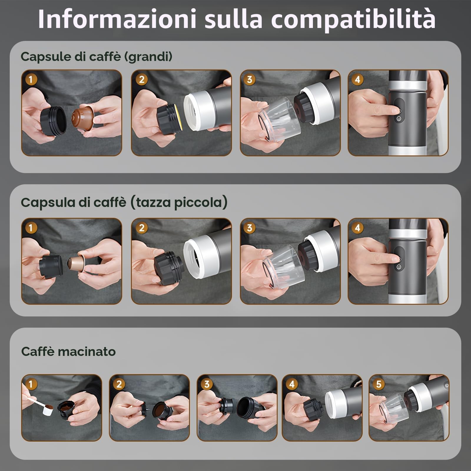 Macchina da Caffè Portatile per Auto,Macchinetta da Caffè da Viaggio con Riscaldamento Elettrico USB-C,Compatibile con Capsule NS e caffè Macinato,Minibevitrice per Campeggio,Ufficio ed Escursioni