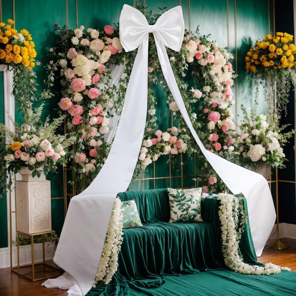 Jumbo Blush Pink Satin Ribbon Bow - Stunning Wall Hanging for Birthday, Baby Shower, Wedding & Festive Party Supplies (White)