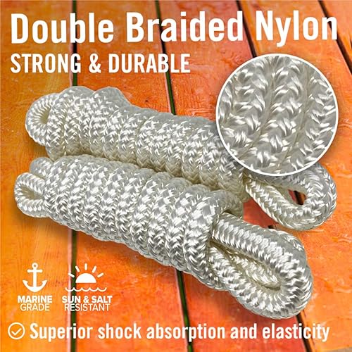 Miniatura 25 de Líneas para guardabarros de barco, cuerda de nailon trenzado doble de 3/8 pulgadas, 6 pies con bucle, paquete de 2, azul real, para boya, amarre