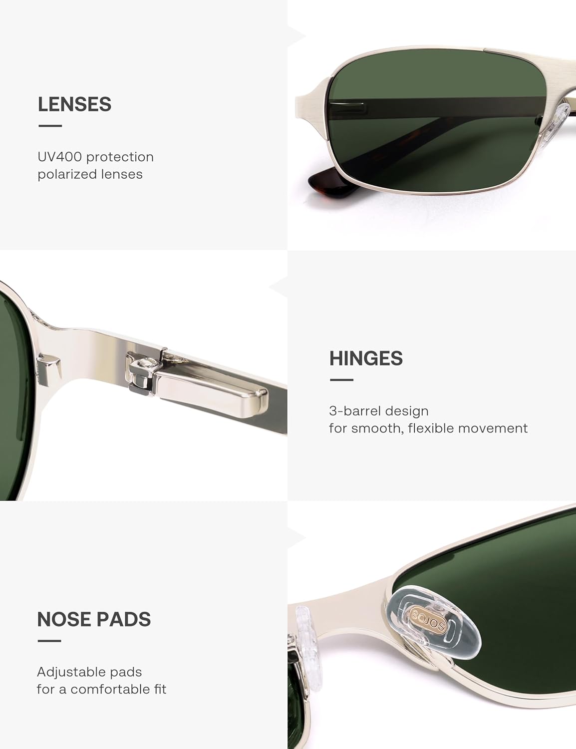 SOJOS Retro Rectangle Polarized Sunglasses for Men Women, 70s 80s Vintage Small Square Sunnies SJ1267 - Image 4