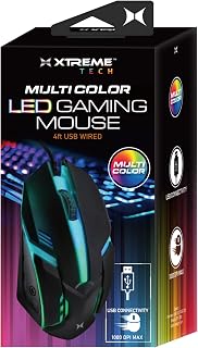 XTREME Multicolor LED Gaming Mouse, Color Fade Lighting Effect, 1000 Max DPI, Scroll Wheel, Fast and Easy Installation to Your Computer’s USB Port