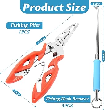 4Pcs Portable Fish Hook Remover Tool Kit with Fishing Plier,3 Hook Remover Disgorgers and 1 Pliers,Fishing Accessories Sea Fishing Multi Tools Set For Freshwater And Saltwater Fishing Gift for Men