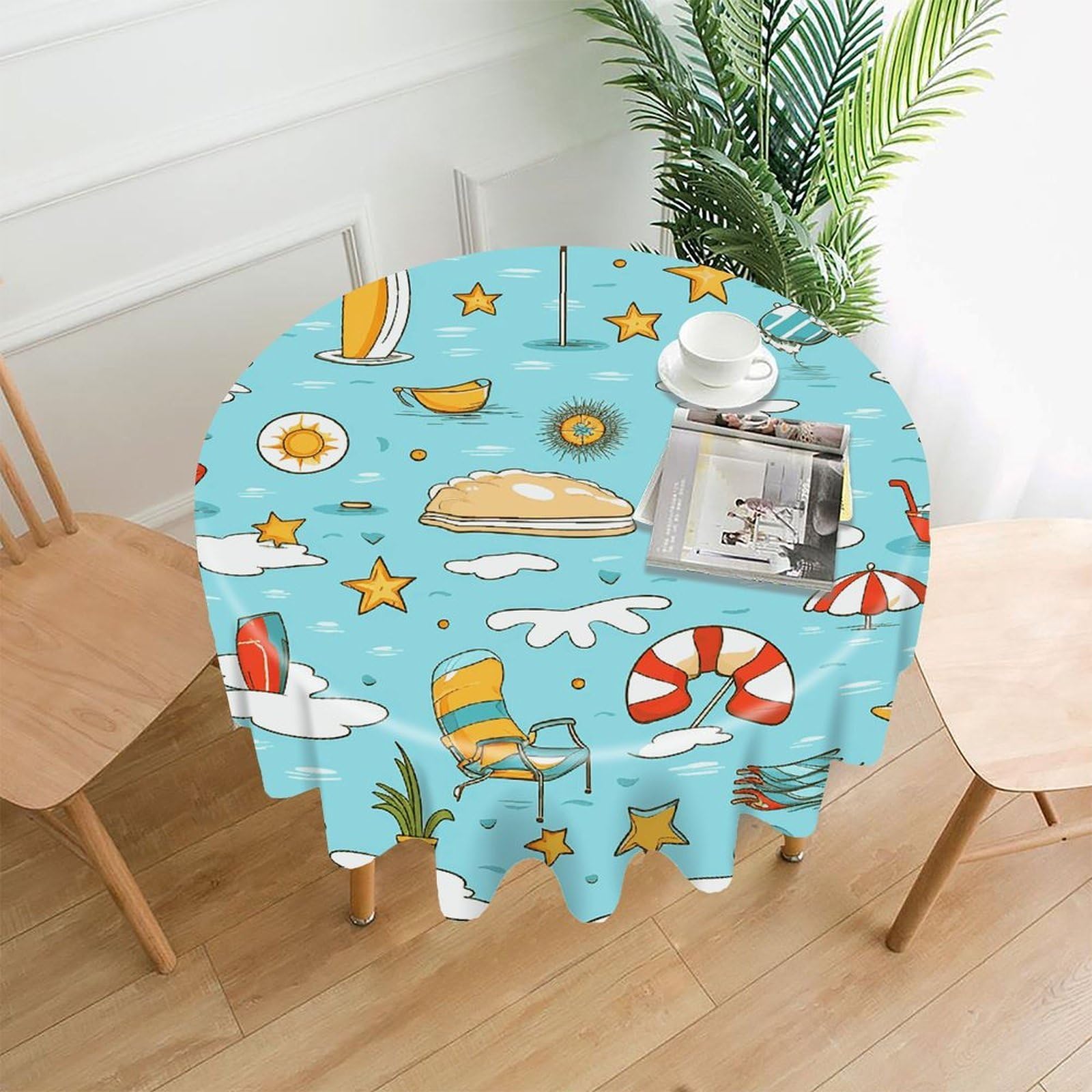 FekiLoot Theme Graphic Arts Tablecloth Decorative Round Table Cloth Wrinkle Resistant Washable Circle Table Cover Round Tablecloth for Picnic Party Camping Dining 60 Inch