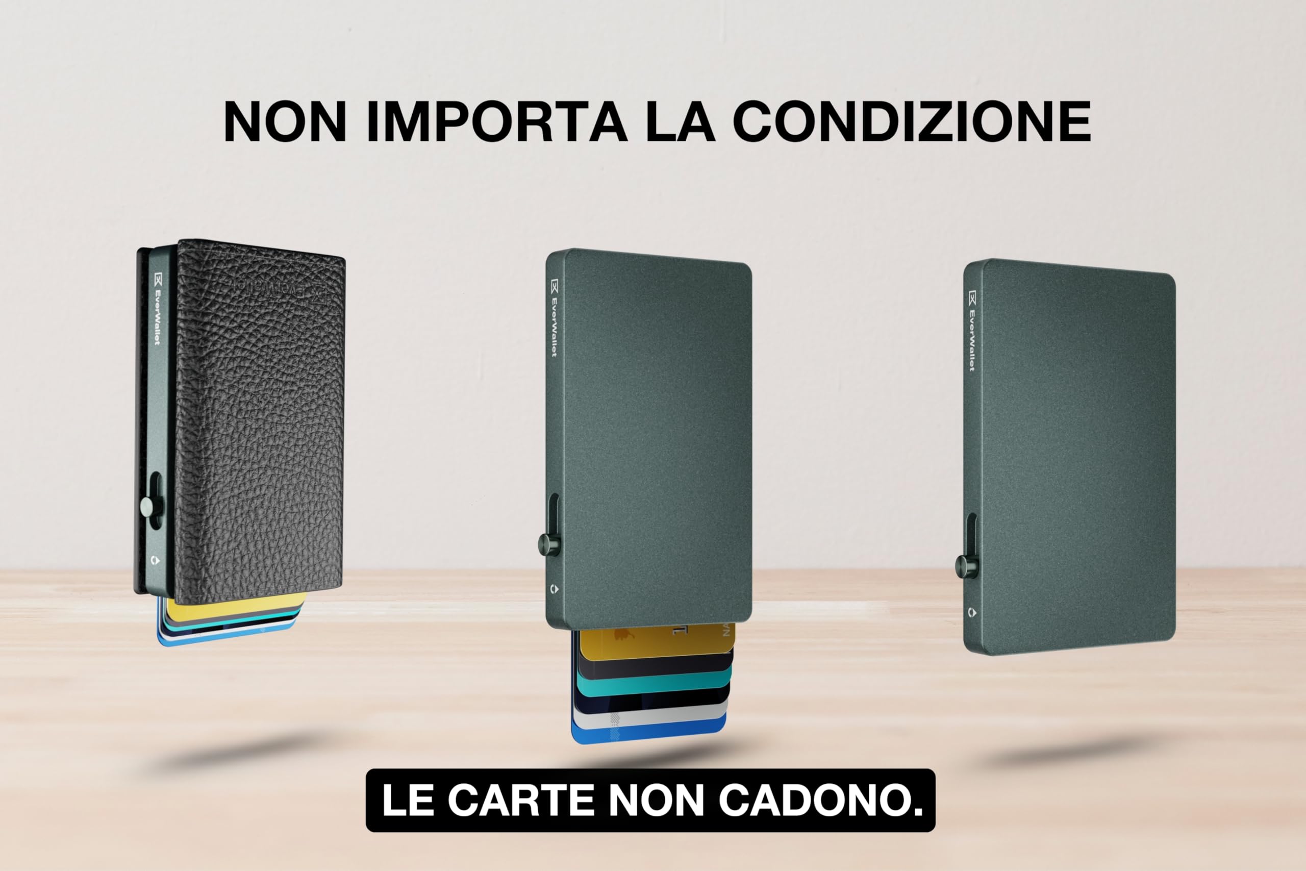 EverWallet Portafoglio Uomo Slim in Pelle Vera e Alluminio - Made in Italy - Porta Carte di credito Smart Compatto, Meccanismo Espulsione, Blocco RFID – Minimalista e Sottile (Nero)