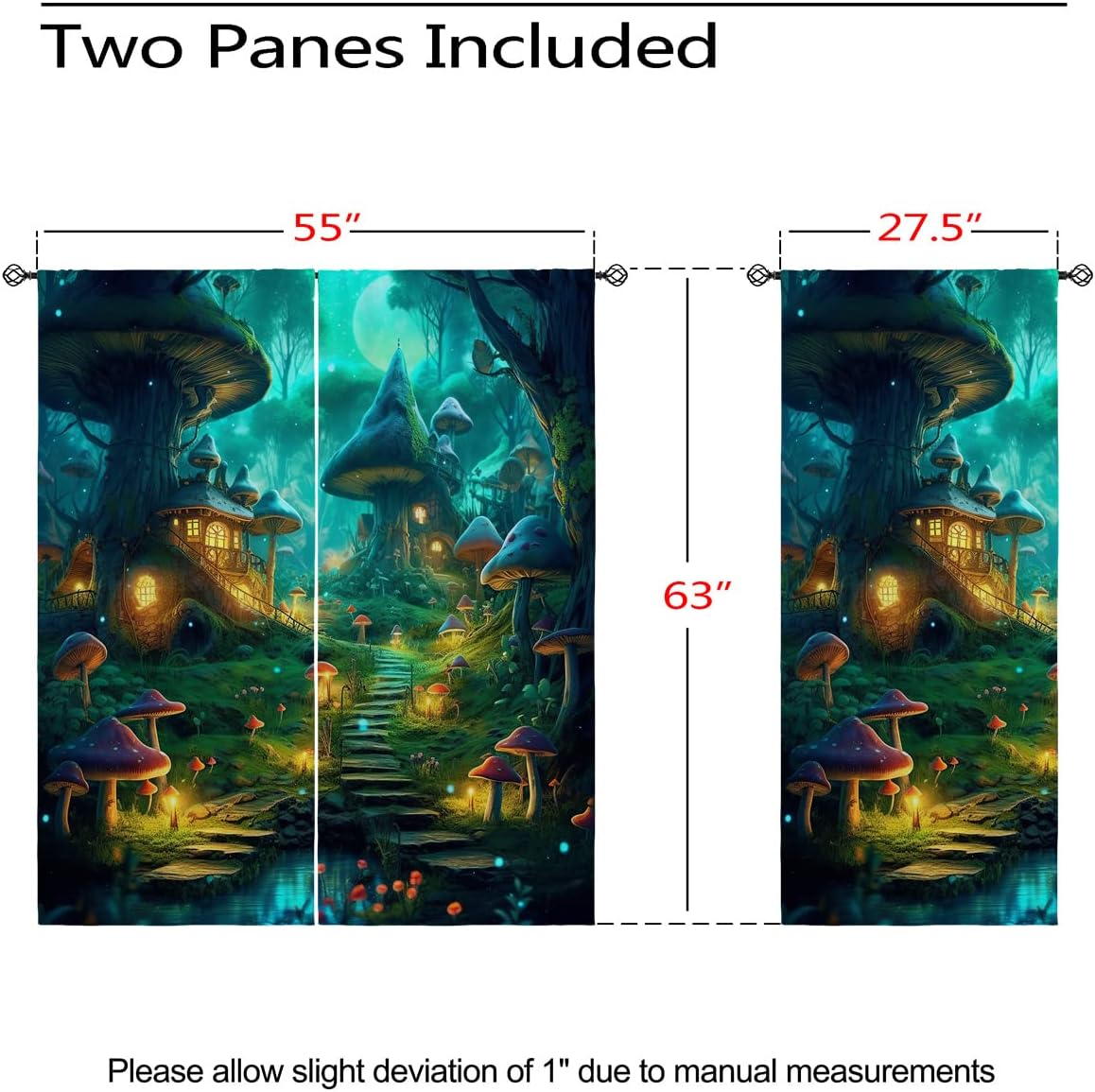Forest Fairy Tales Blackout Curtains for Girls Boy Home Decor, Mushroom Wonderland Fantasy Grommet Thermal Insulated Drapes Darkening Window Curtain for Bedroom Living Room, 55 x 63 Inch