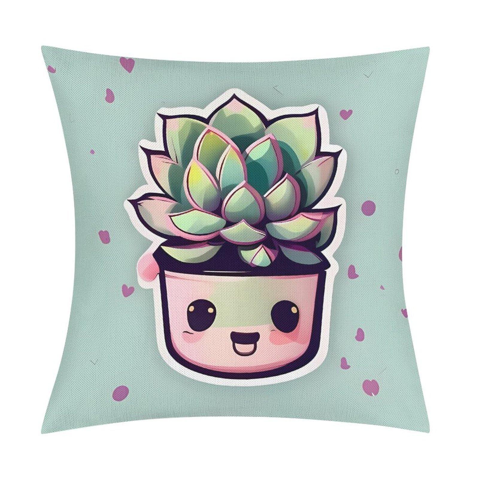Adfgyerh Style Smiling Succulents Pillow Covers Soft And Comfortable Invisible Zipper ，Home Decor 18X18 Inch Edging Technology，Throw Pillow Covers For Couch Sofa Bedroom Living Room.