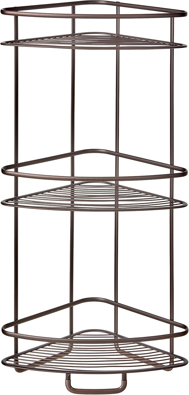 Black Friday Sale 2022 iDesign 55781 Axis Steel Free-Standing 3-Tier Corner Storage Shelf - 25.8 x 12.1 x 8, Bronze