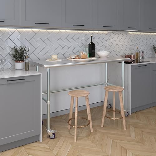 Miniatura 5 de AmGood Mesa de trabajo de acero inoxidable, base abierta y ruedas, estación de trabajo, banco de trabajo de metal (base abierta de mesa de trabajo