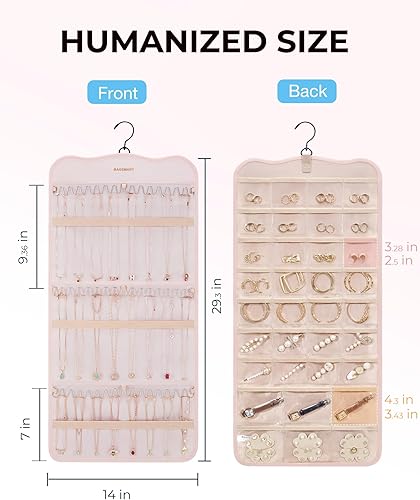 Miniatura 57 de BAGSMART Organizador colgante de joyas, soporte para collares, aretes y anillos, con 20 bolsas de joyería, rollo de almacenamiento de viaje con Negro