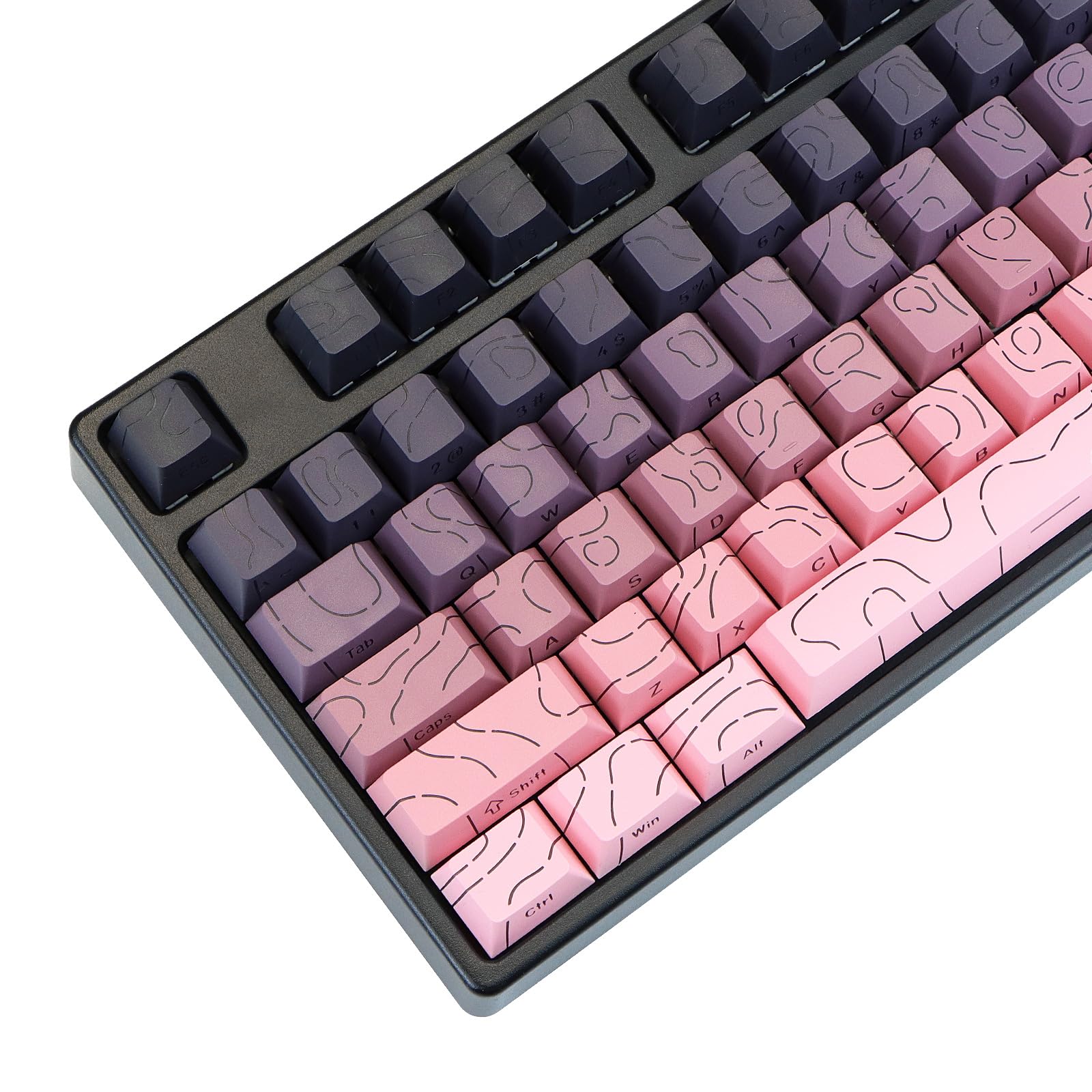 MOLGRIA Contour Line Keycaps, 98 Set Custom PBT Cherry Profile Double-Shot Light Shine-Through Key Caps with South-face Print for Mechanical Gaming Keyboard ANSI Layout (Black-Pink Gradient)-image-4