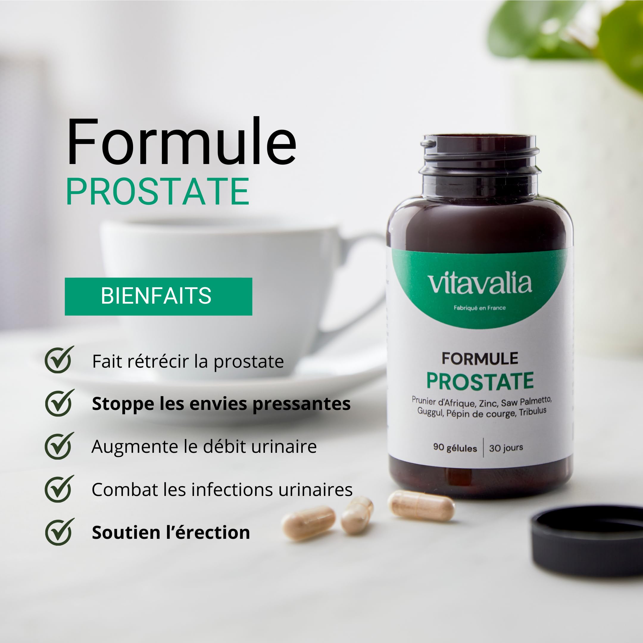 Formule Prostate - 90 gélules - Hautement dosée - Prunier d'Afrique + Saw Palmetto + Guggul + Pépin de courge + Tribulus + Zinc - Fabriqué en France
