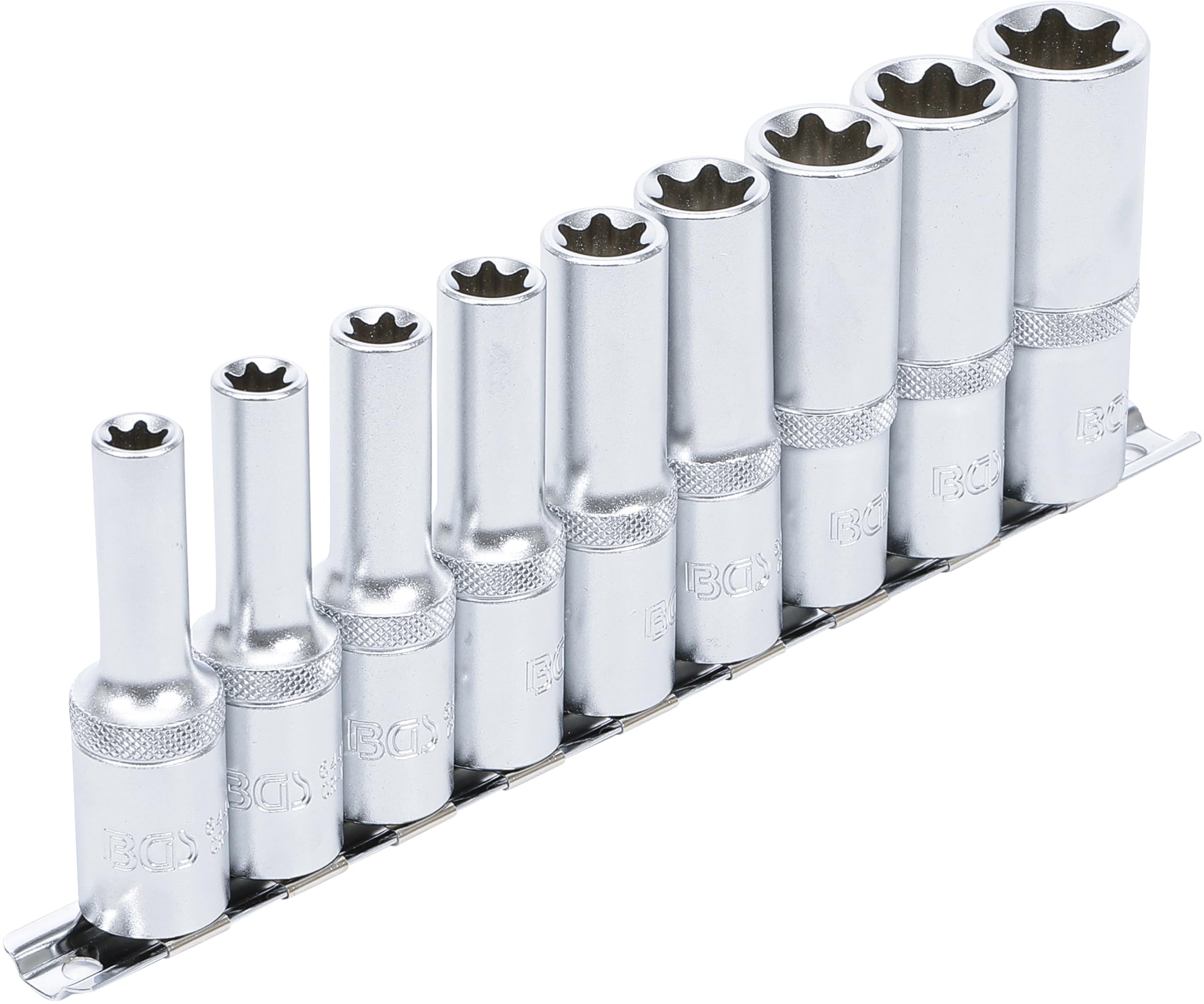 BGS 2026 | Juego de llaves de vaso E-Torx, largas | entrada 12,5 mm (1/2") | E10 - E24 | 9 piezas