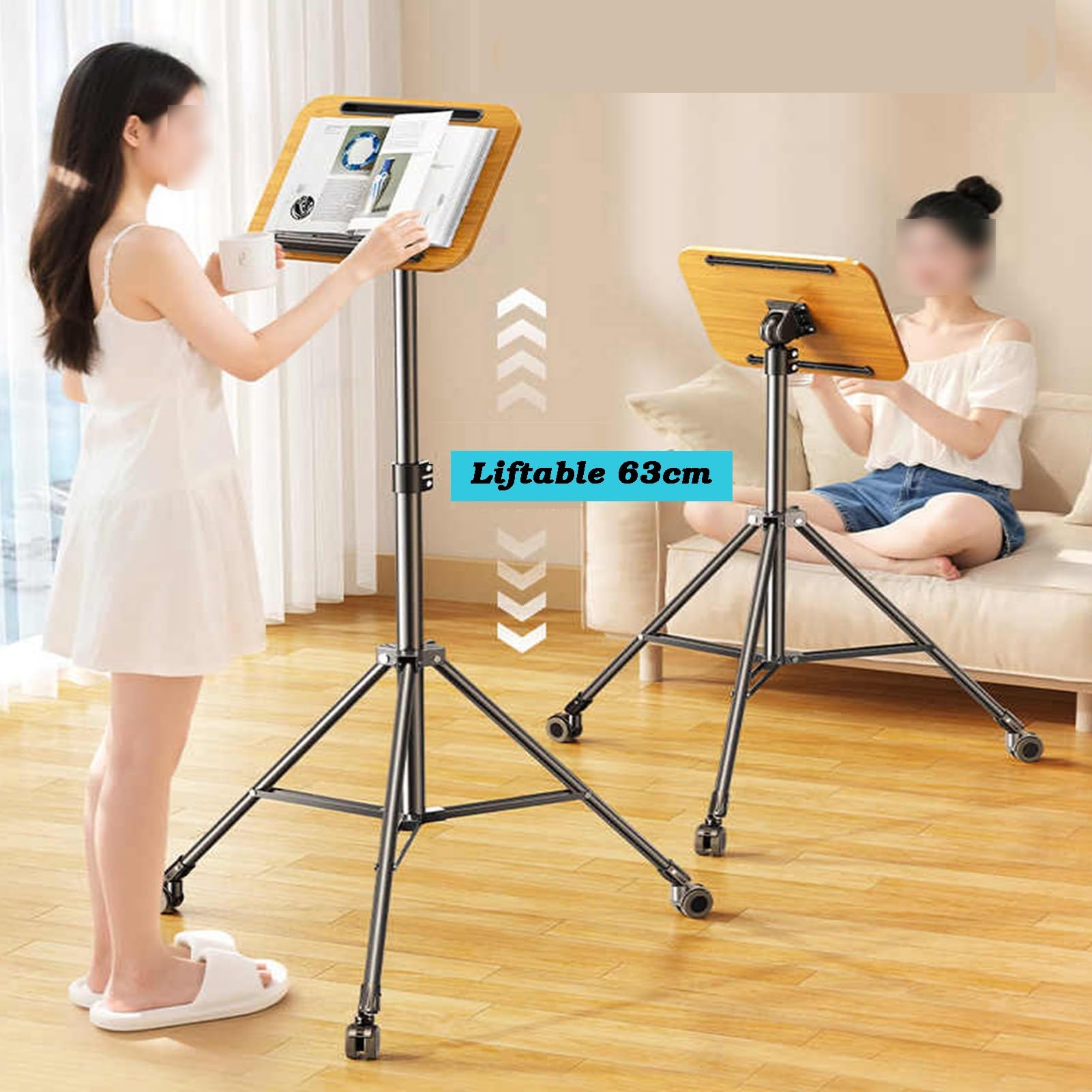 Leggio regolabile con controllo dell'altezza, Tr portatile con ruote, vassoio girevole a 180°, perfetto per bambini e adulti, supporto per spartiti neri