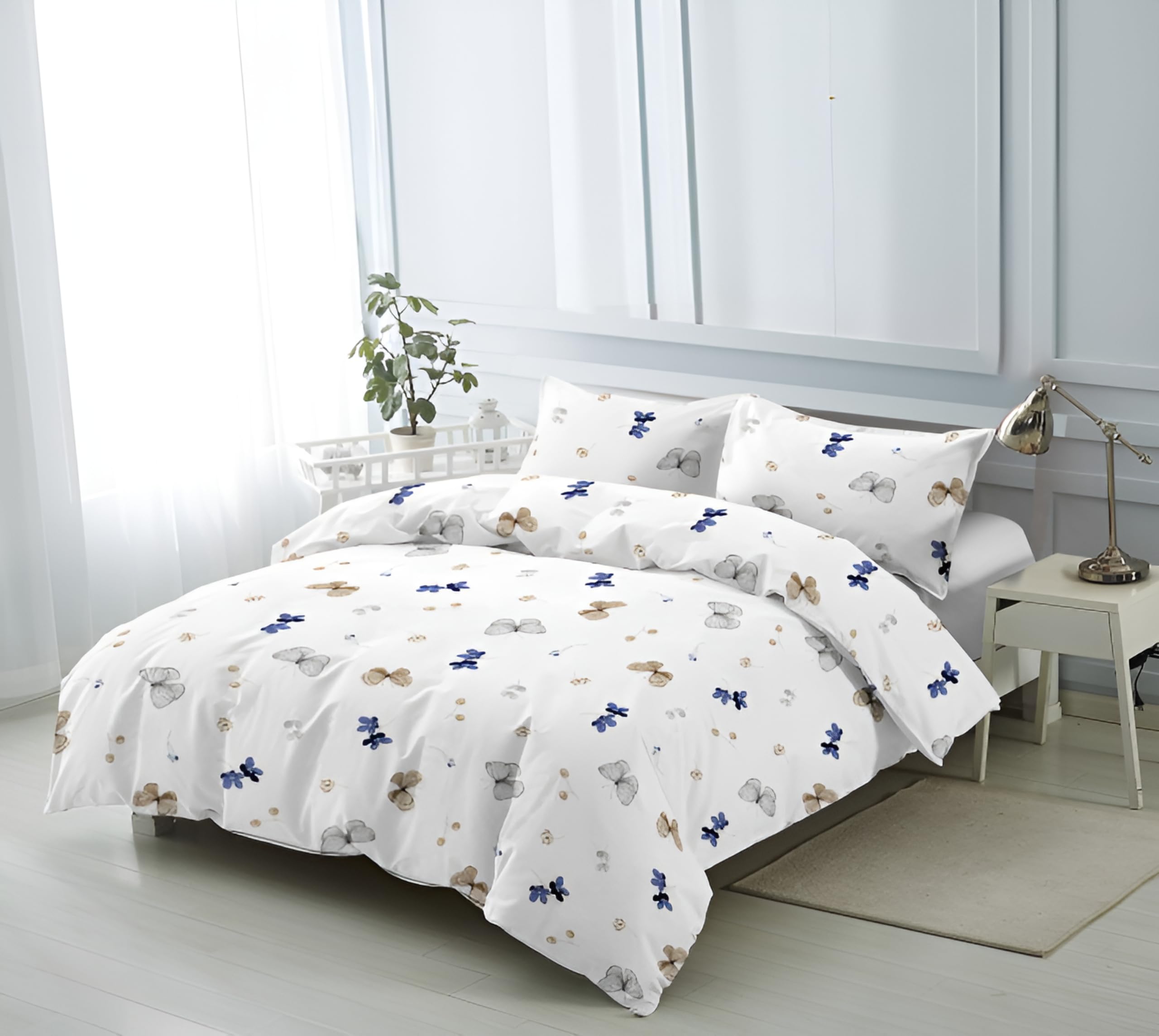 H HANSEL HOME Funda Nordica Cama 150 de 4 Piezas Transpirable Suave al Tacto 100% Microfibra, Funda Edredón 220x240cm, Bajera 150x200cm con 2 Fundas de Almohada 50x90cm - Mariposa