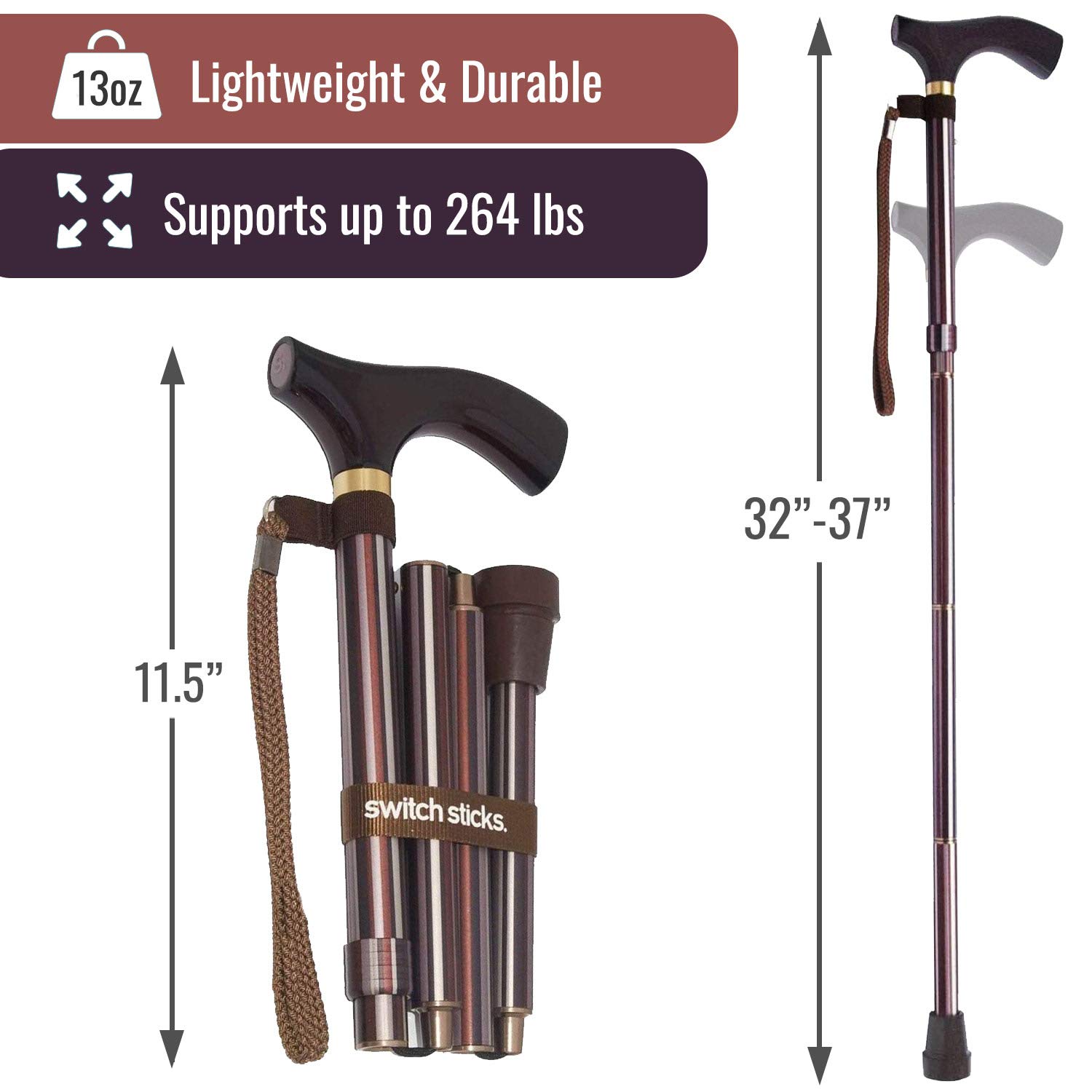 HealthSmart Folding Walking Cane Collapsible Walking Stick Adjustable