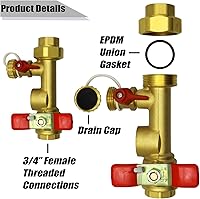 Vista 5 de 3/4 Inch IPS Isolator Tankless Water Heater Service Valve Kit with Pressure Relief Valve, Clean Brass, 3/4 Inch Service Installation Valve for