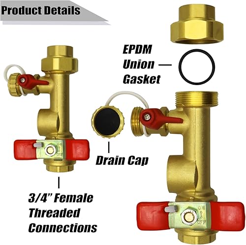 Miniatura 5 de Kit de válvula de servicio de calentador de agua sin tanque con aislamiento IPS de 34 pulgadas con válvula de alivio de presión, latón limpio,