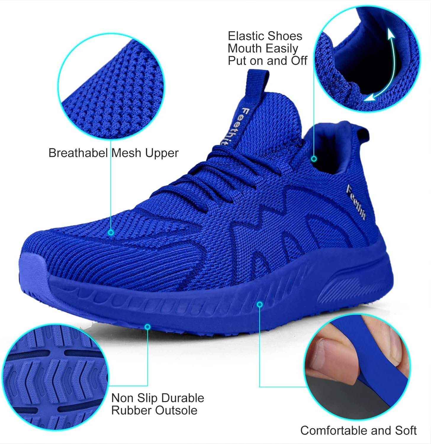 Feethit Mens Non Slip Walking Sneakers Lightweight Breathable Slip on Running Shoes Athletic Gym Tennis Shoes for Men - Image 3