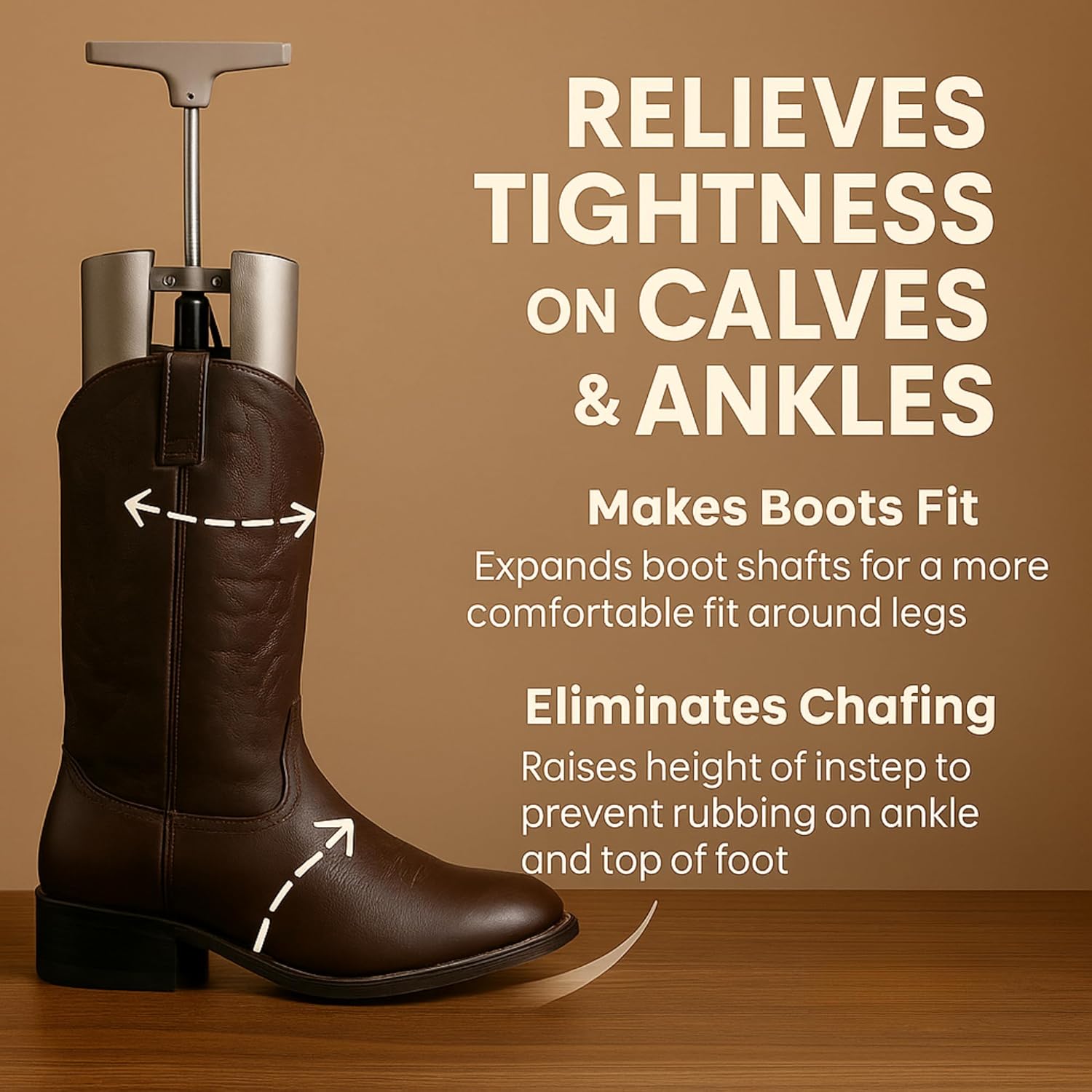 Boot Calf & Shaft Stretcher for Women & Men – Heavy Duty Metal Instep, Shaft & Leg Boot Expander – Cowboy, Tall, Leather, Western, Work, Hiking Boots – Wide Calf Boot Stretcher Tool