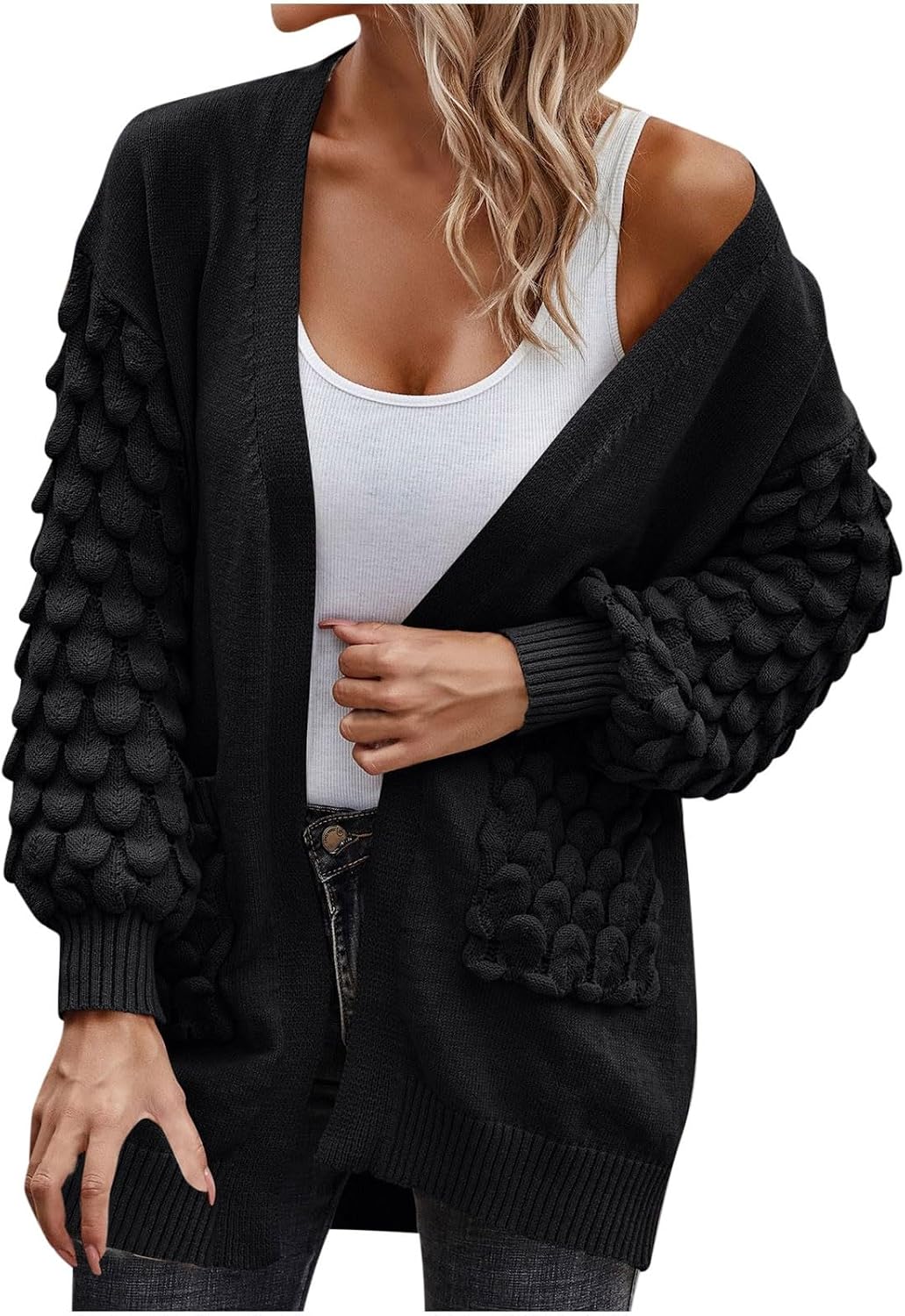 Cardigan Sweaters for Women Lightweight Knit Sweaters Plus Size Open Front Cardigans Casual Sweater with Pockets