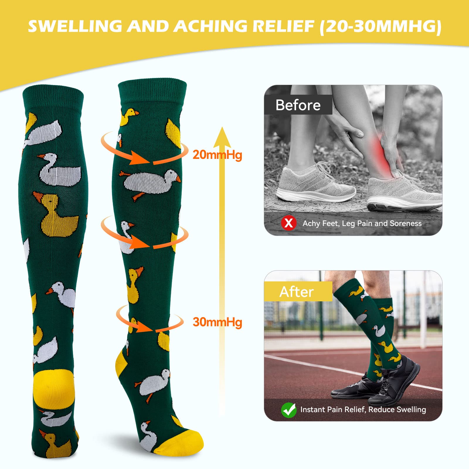 LEOSTEP Compression Socks for Women (3Pair) Knee High Support Stocking Ideal for Flight Sports, Travel, Little Duck, L-XL - Image 3