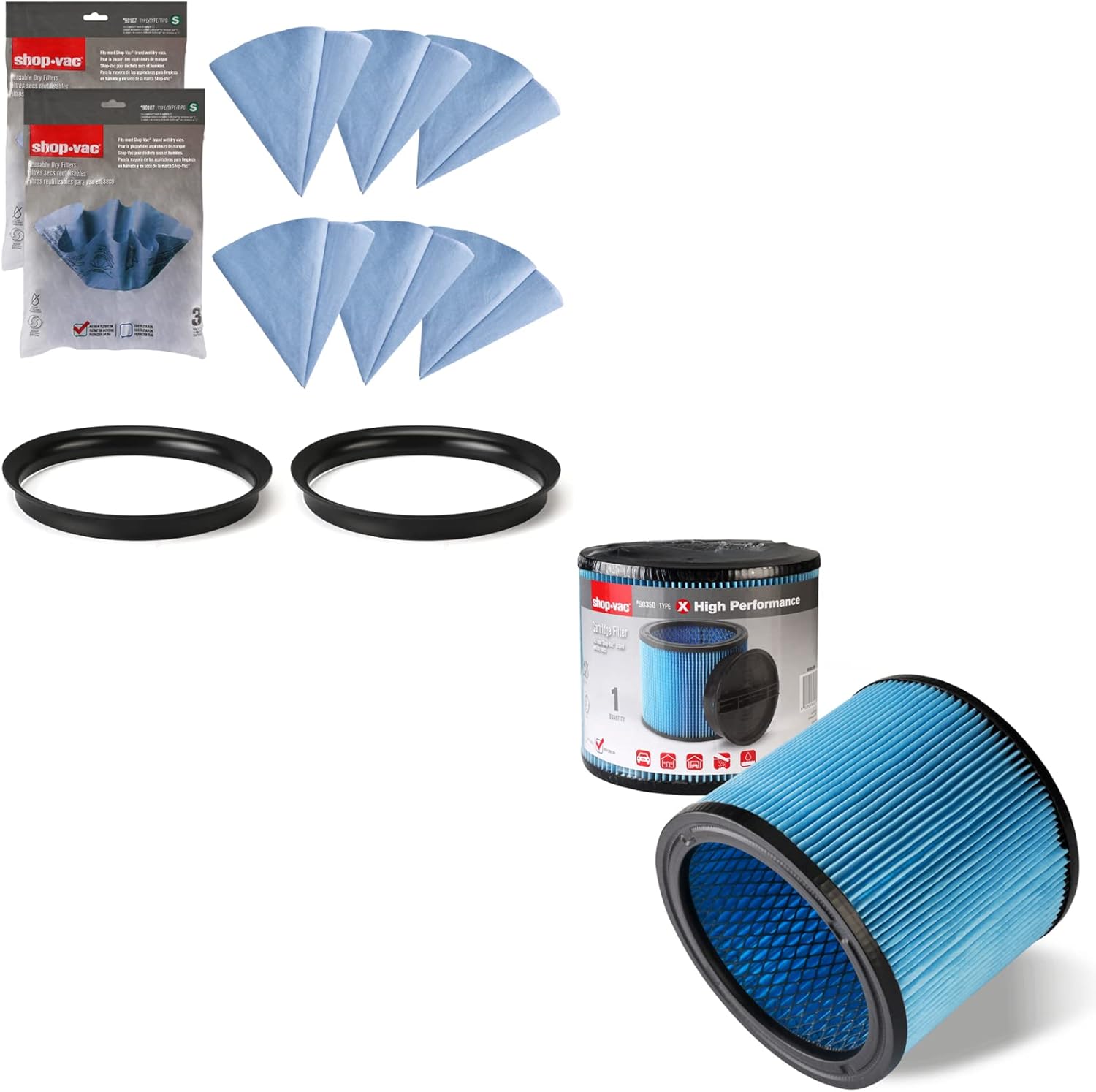 Shop-Vac Filter Set, 6-Pack 90107 Paper Disc Filters and 1-Pack High Performance 90304/90344 Cartridge Filter