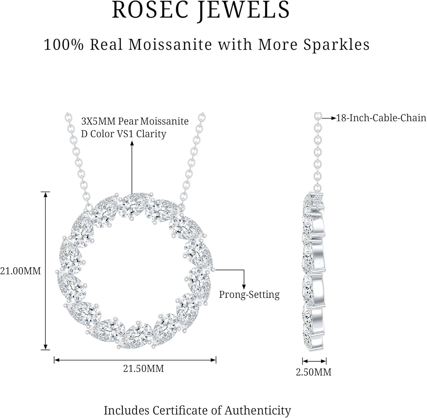 Certified 2.6 Carat Moissanite Eternity Necklace in Silver, D-Vs1 Quality, Moissanite Circle Necklace - Gift For Women - Image 10