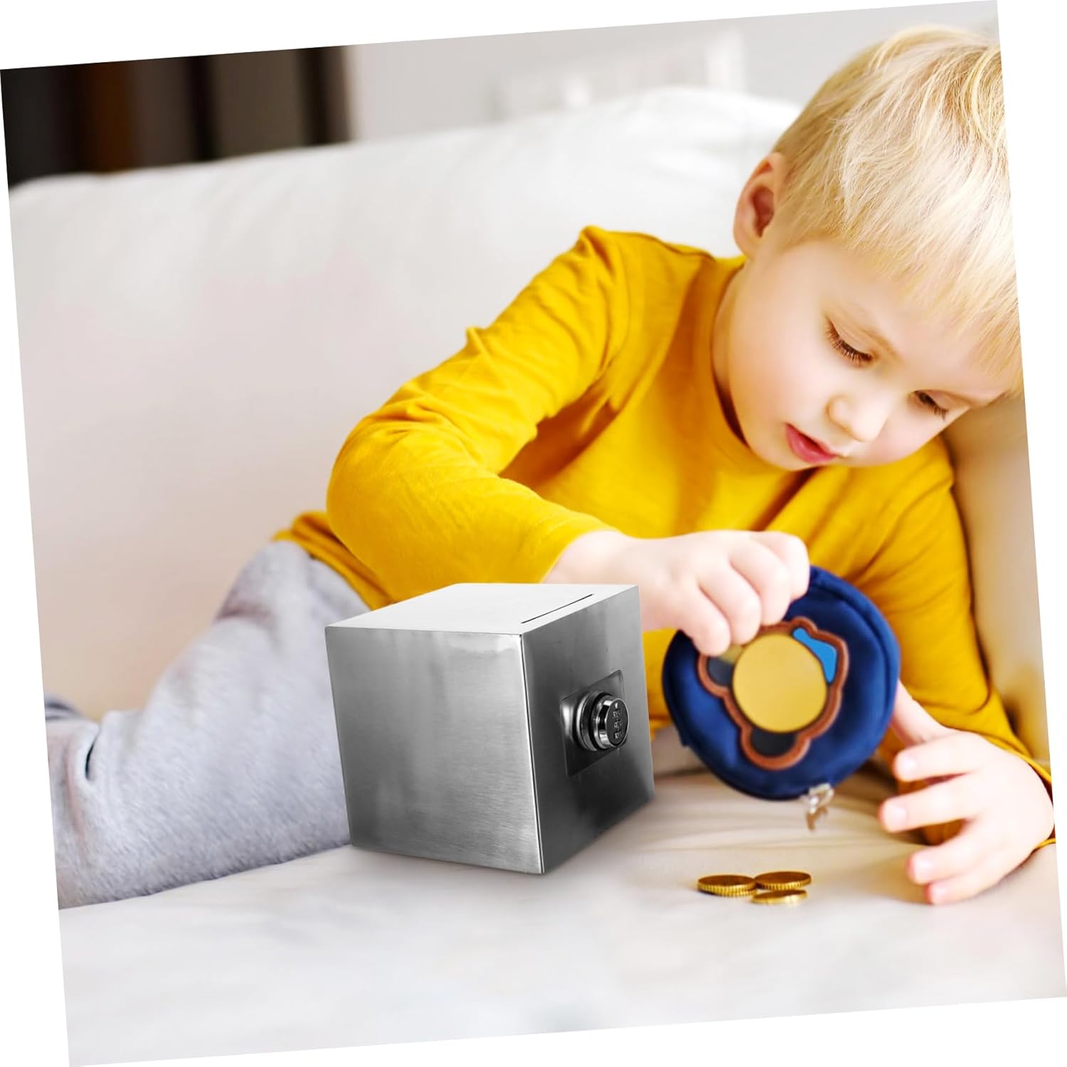 Unomor Lockable Piggy Bank for Boys and Girls Boys and Girls Savings Box Safe Decorative Stainless Steel Money Bank