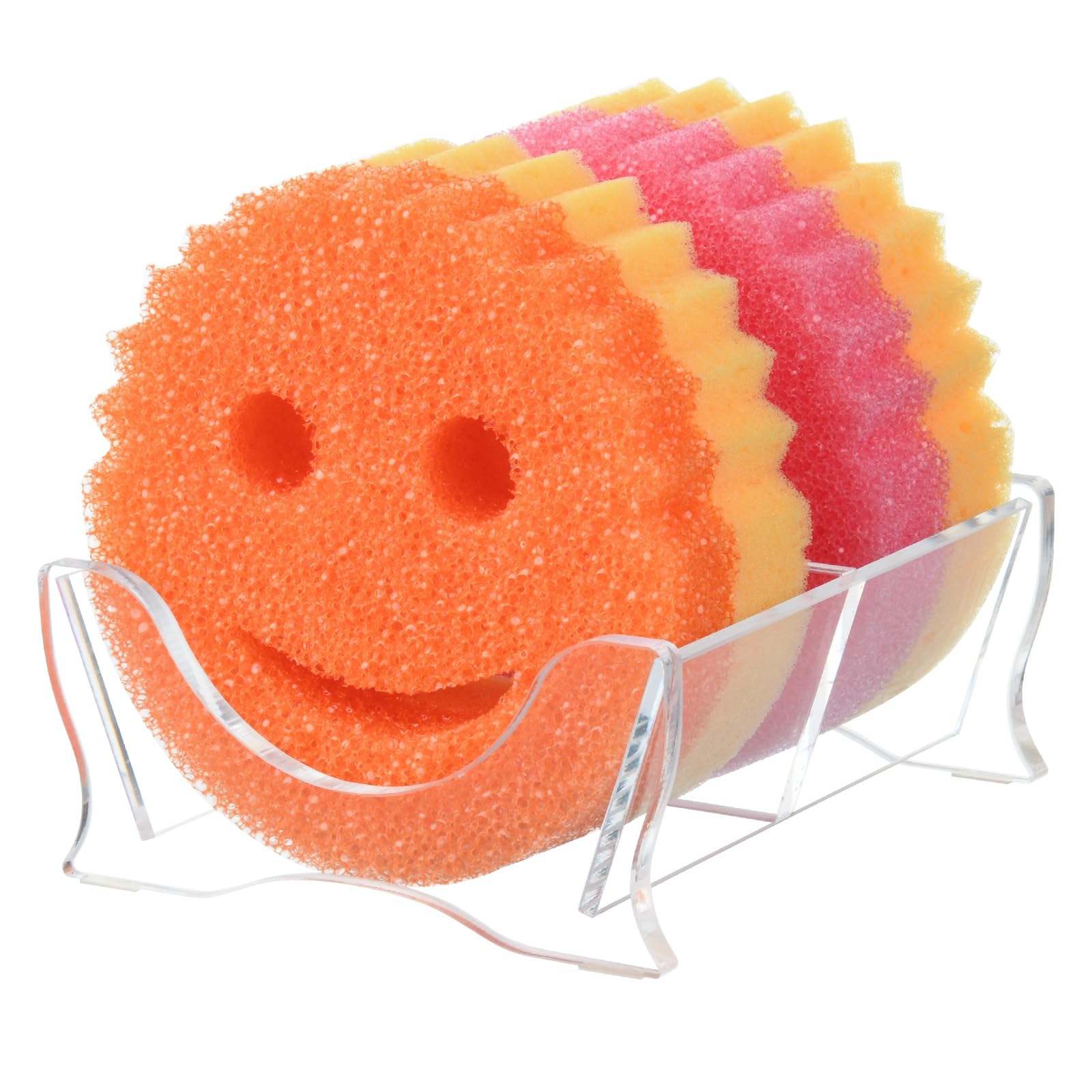 HomakoverAcrylic Sponge Holder for Scrub Daddy, Sponge Caddy for Scrub Sponges, Sink Organizer for Kitchen/Bathroom Sink, Self Draining Sink Sponge Holder for Holding Smiley Face Sponge and Scrubber