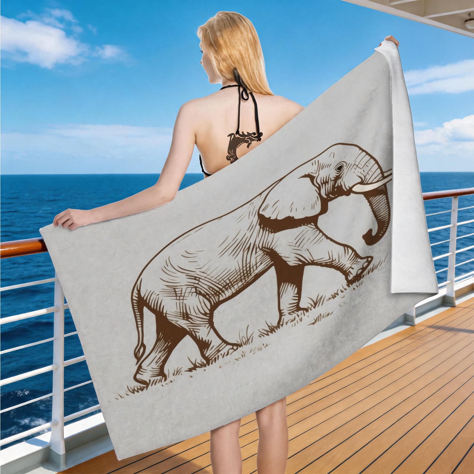 Hongduo Microfiber Quick Dry Beach Towel African Elephant, 3D Wildlife Animal Beach Towels Absorbent Fast Drying Bath Towels, Travel Camping Gym Swimming Bathroom (80x160cm)