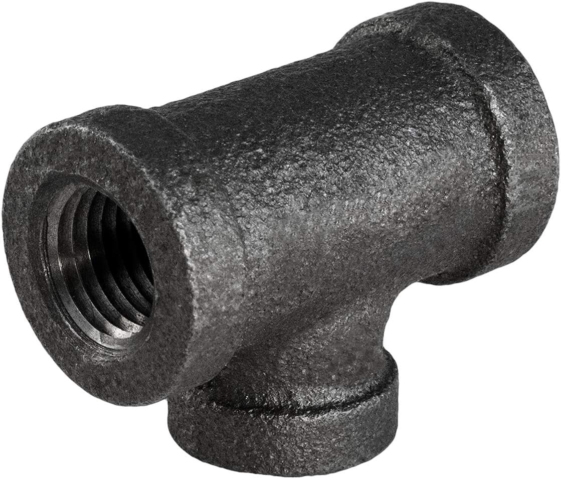CNSU0343 1/2 x 1/4 Black Malleable Reducing Tee with Female Threaded Fitting