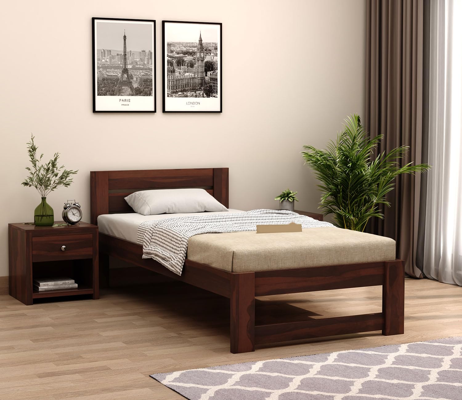 ONIJA Single Sheesham Wood Bed for Bedroom | Sheesham Wood Bed | Solid Wood Bed | Bed for Home | Bed Without Storage| Single Size Bed | Bed for Living Room | Bedroom Furniture(Denzel,Walnut Finish) (B0D1KG7WLM) Amazon Price History, Amazon Price Tracker